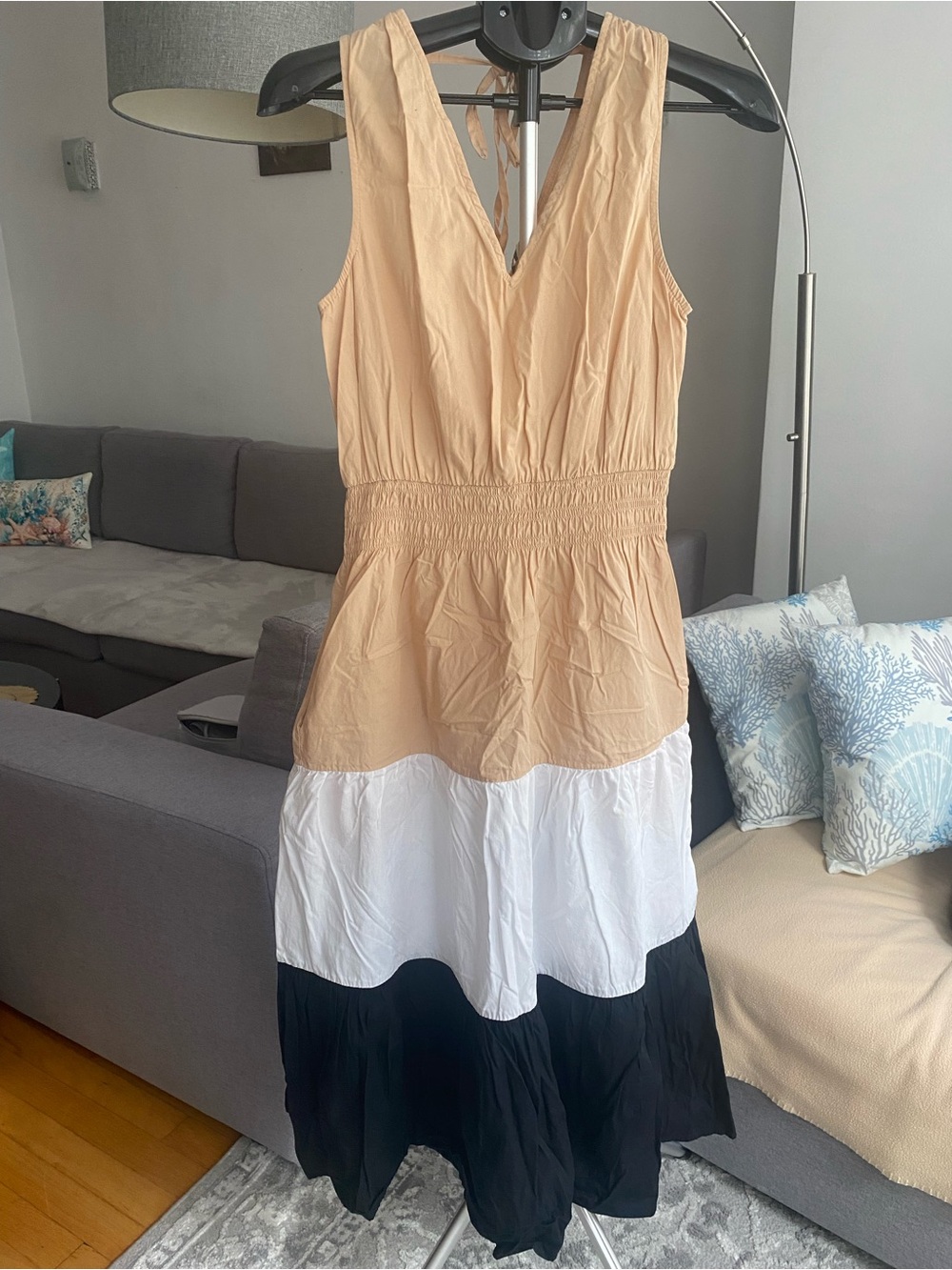 1. State Colorblock Tiered Maxi Dress in Beige, White & Black